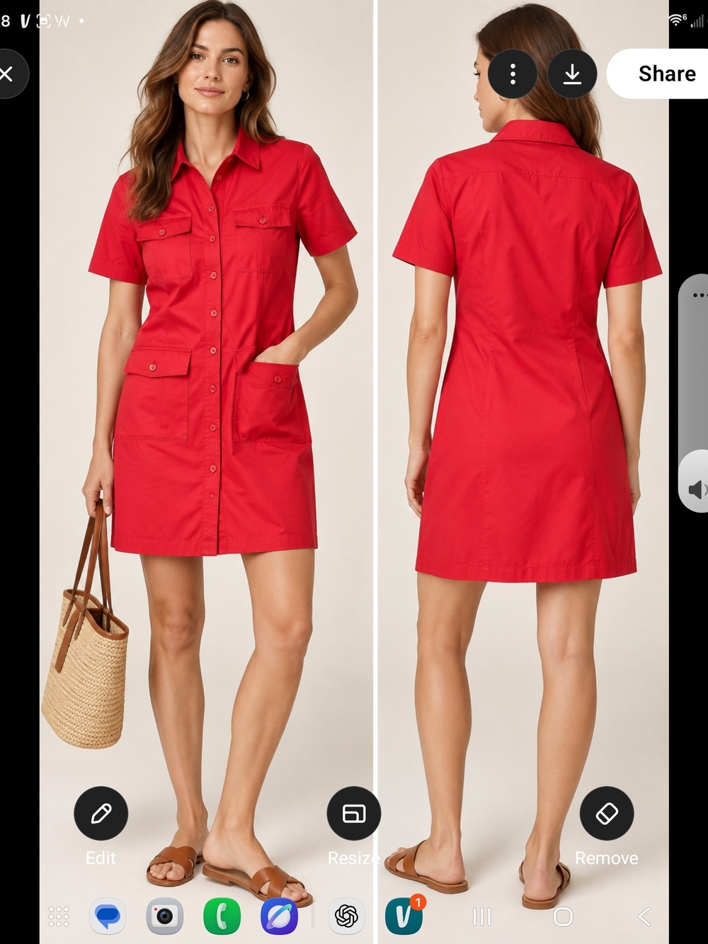 J. Crew Red Short-Sleeve Shirt Dress Size 10